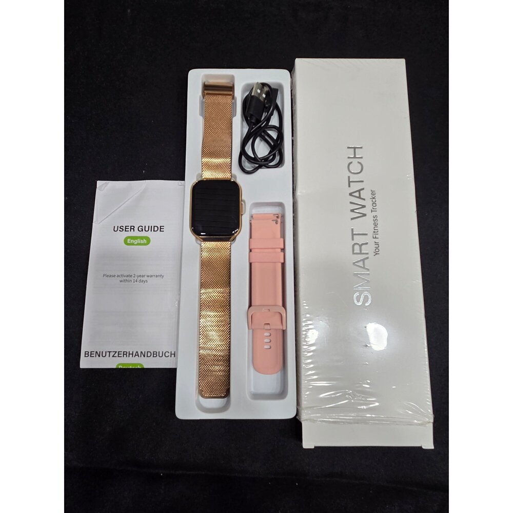 P98 Smart Watch Fitness Tracker 1.96" TFT LCD IP68 Rose Gold Band